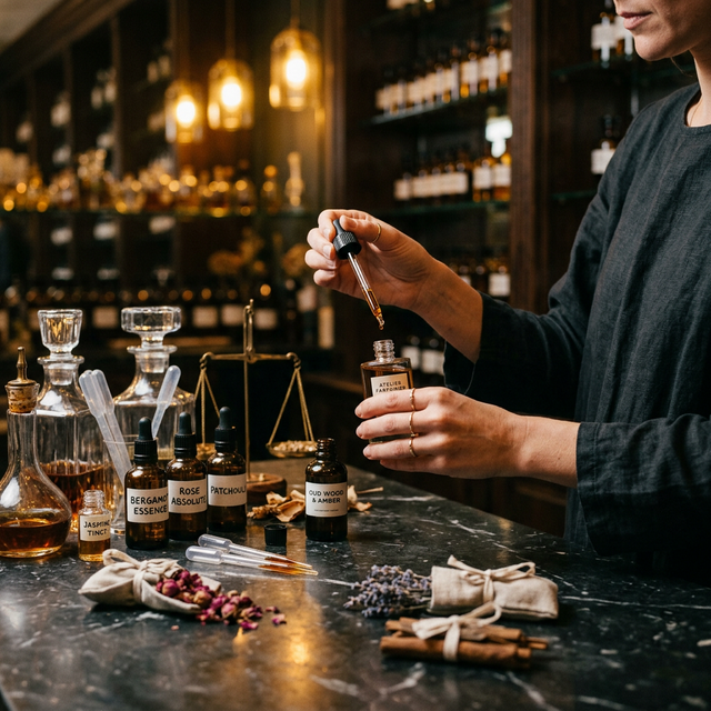 Perfumer at work in the Xayr atelier